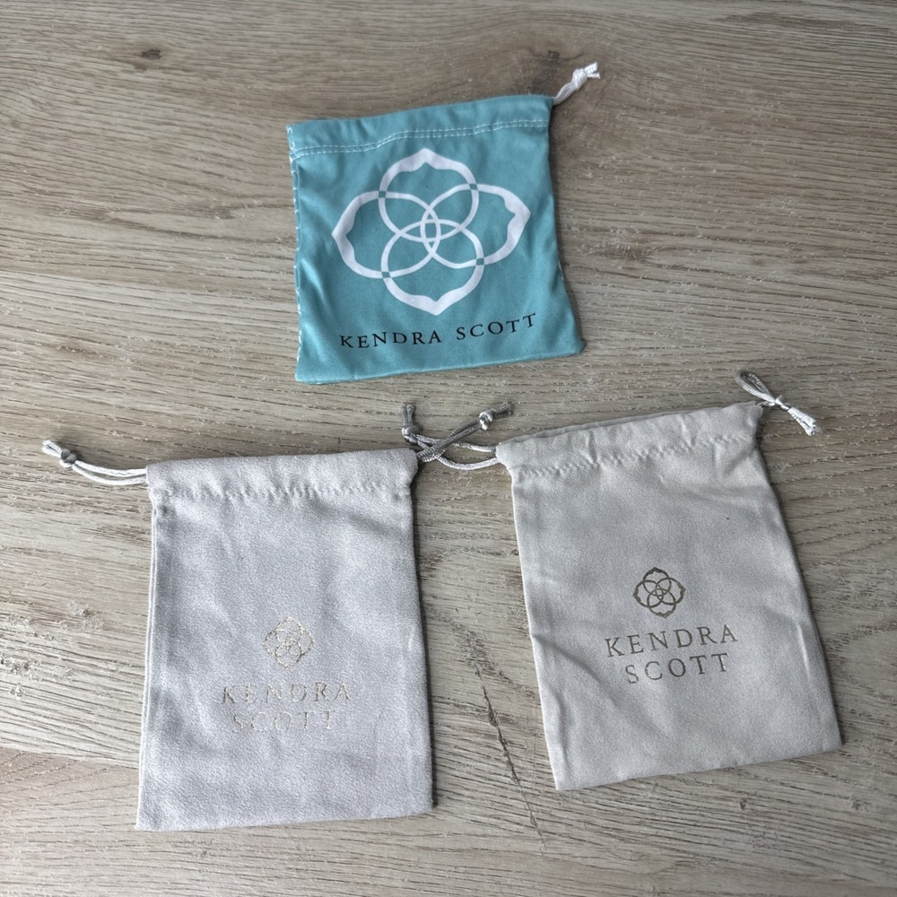 Kendra Scott Small Drawstring Dust Bags Set Of 3 -‎ 2 Gray & 1 Turquoise